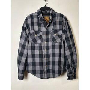 Milwaukee Leather Mens Plaid Flannel Biker Shirt Sz Large Kevlar w/ Back Panel